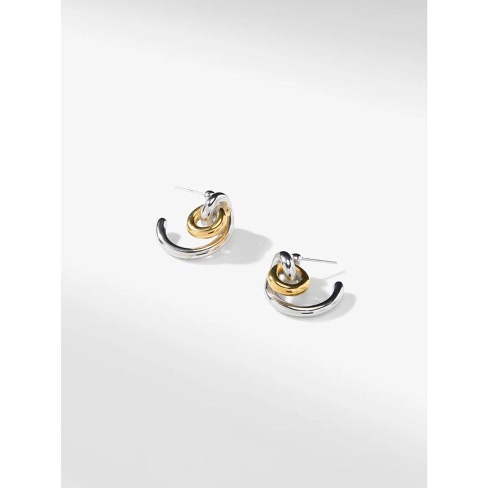 MM.LaFleur The Marilee Earrings Mixed Metal Gold Silver Two Tone Hoops NEW
